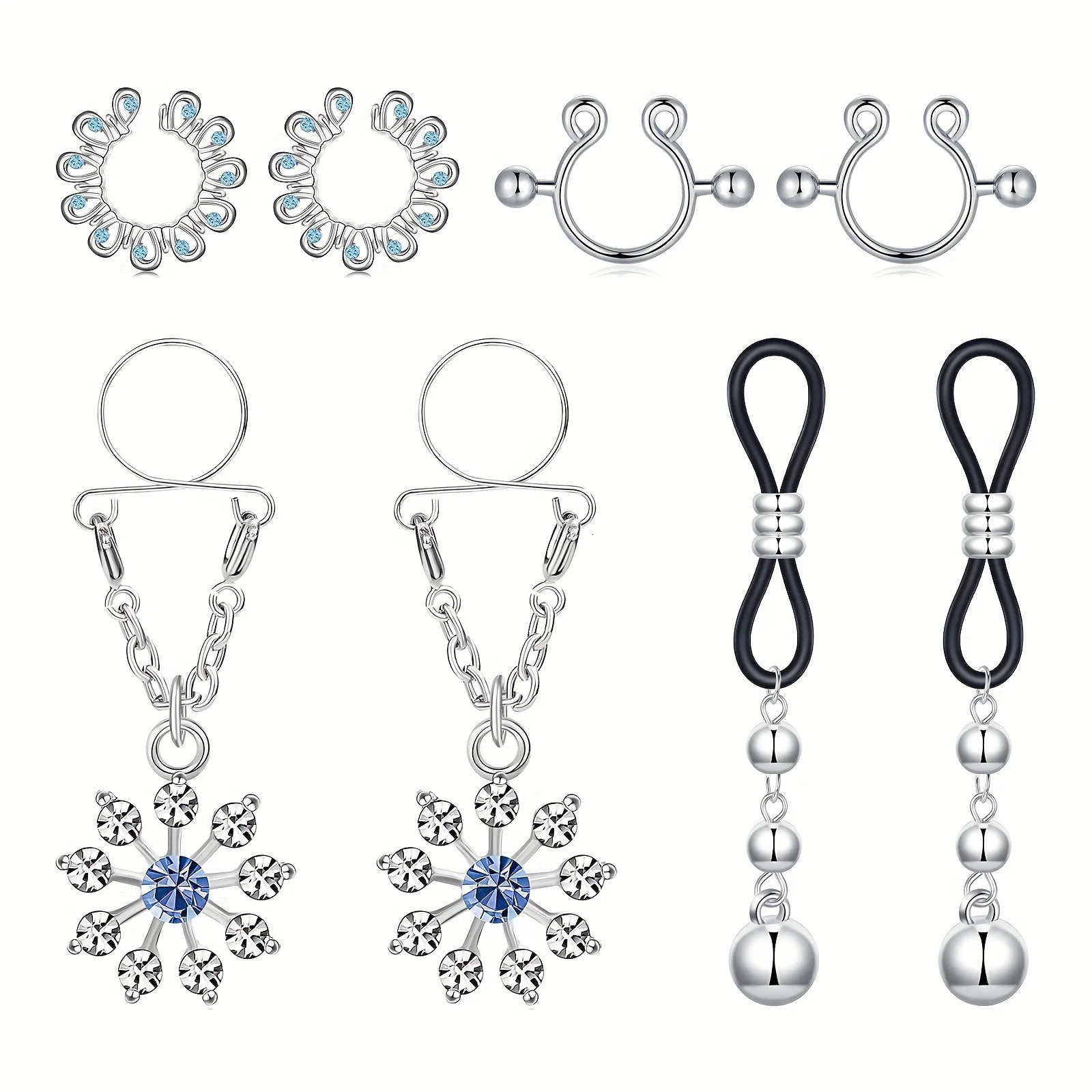 4 Pairs Non Piercing Nipple Rings Water Drop Heart Shaped Dangle Nipple Clips 250722