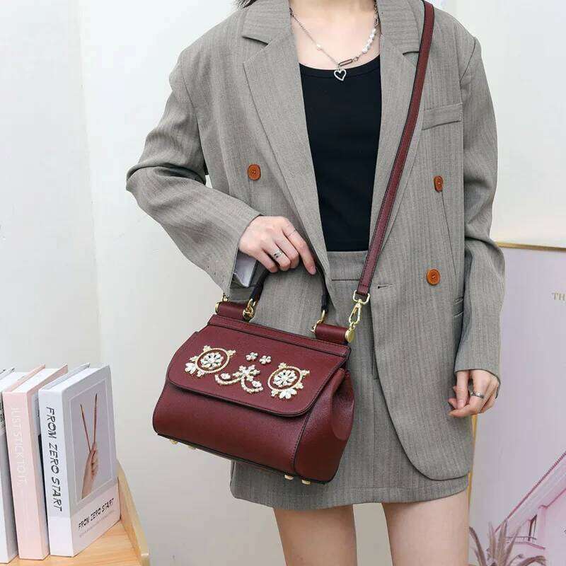 Women's Microfiber Dia Top Handle Shoulder Bag with Metal Frame Retro Crossbody Design for Ladies