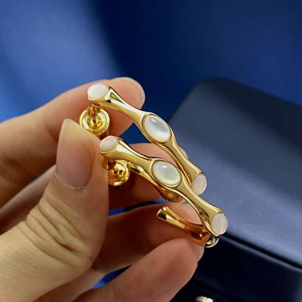 Fashion Oval C-Shaped Bamboo Stud Personality Exaggerated Ear Jewelry Brass Electroplated Real Gold Earrings