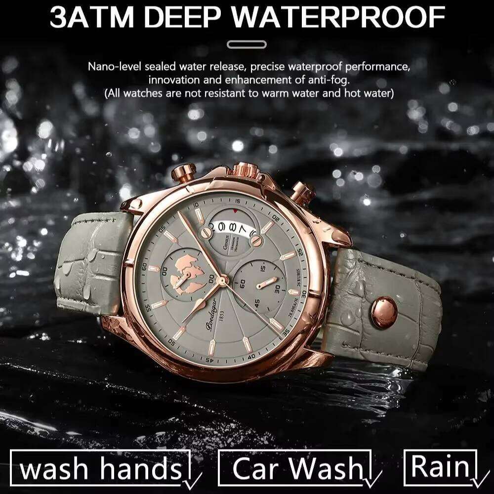 DHwatches POEDAGAR Men's Sports Chronograph Watch - 50M Waterproof, Luminous, Leather Strap, Multifunction Quartz Wristwatch for Active Men
