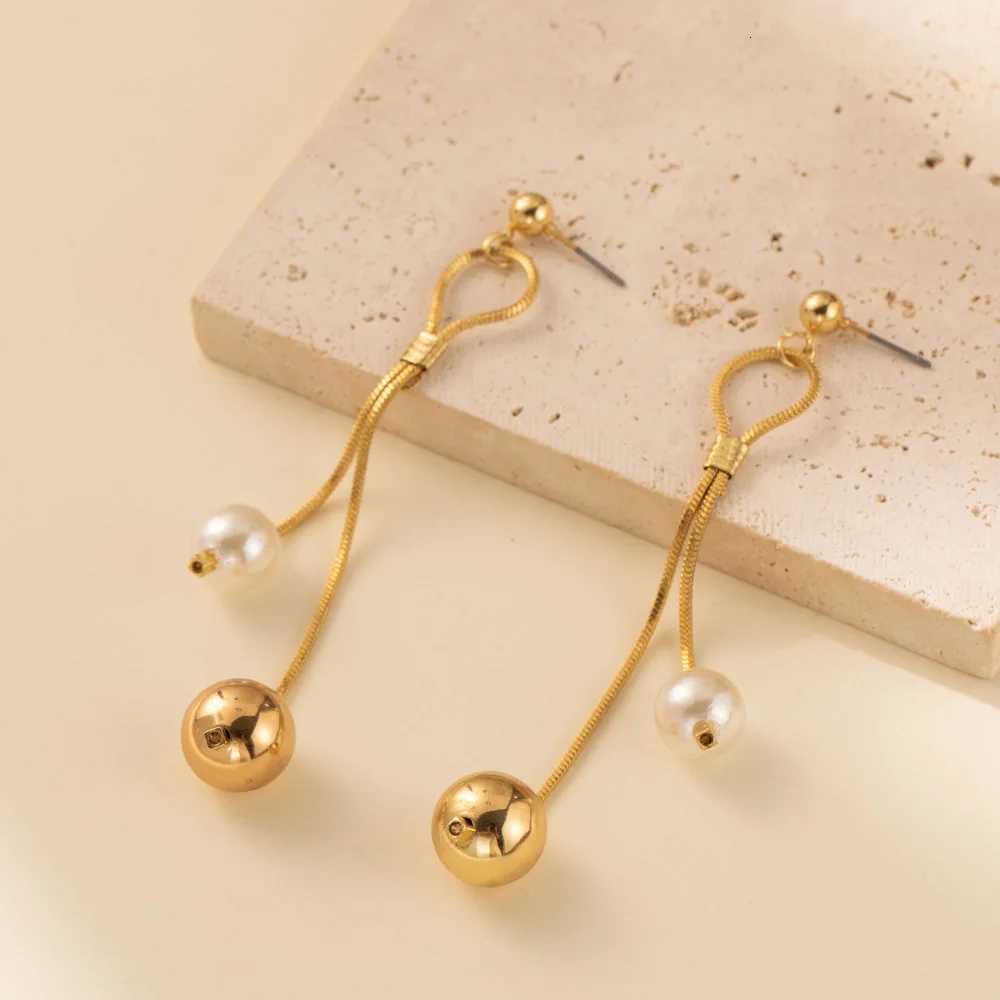 Original Design Imitation Pearl Long Tassel Drop Dangle Earrings for Women Luxury Gold Color Stainless Steel Ball Stud Jewelry XJ250722