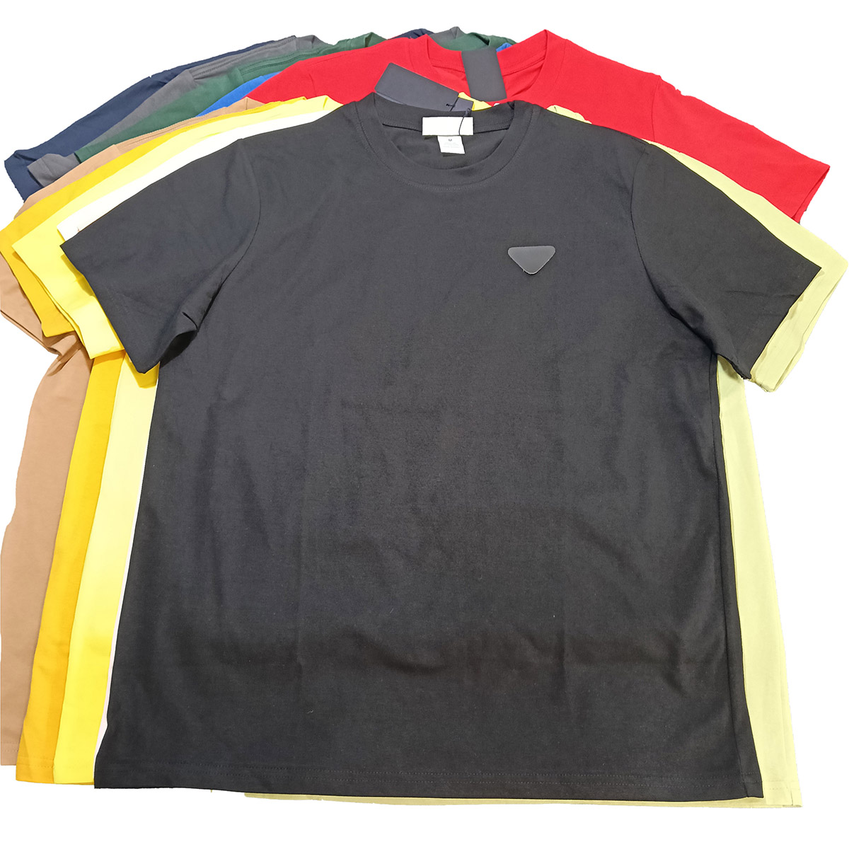 Designer T Shirts Triangle Patch Sew on chest EU size XXXS-3XL Mens T shirt 210gsm Summer Tees Breathable Cool Feeling with brand lables