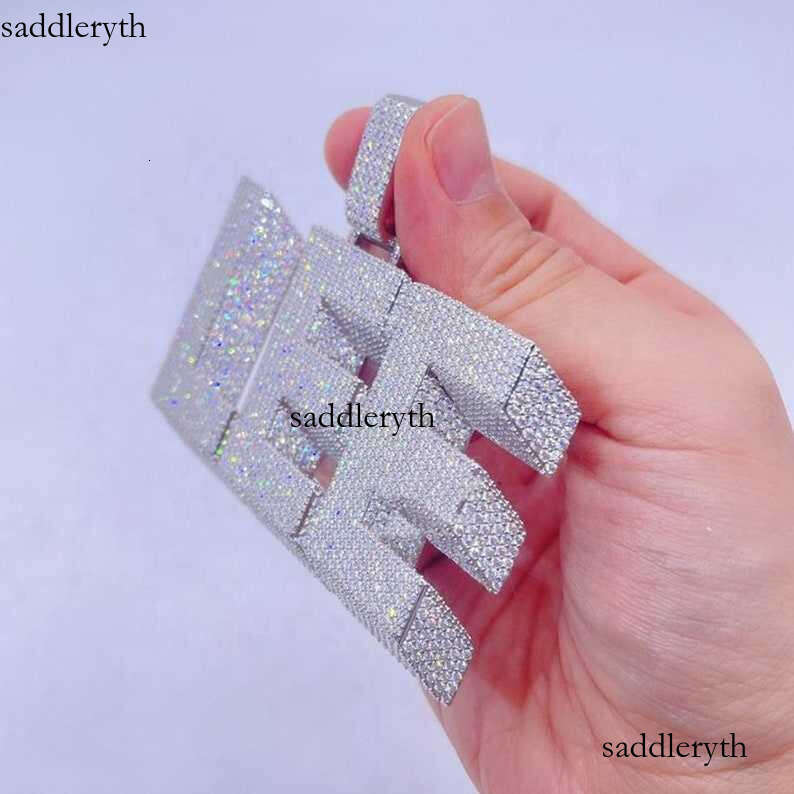 Customized DIY Name Letter Pendant Cuban Link Chain Necklace Sterling Sier Moissanite Baguette Dia Pendent For Men