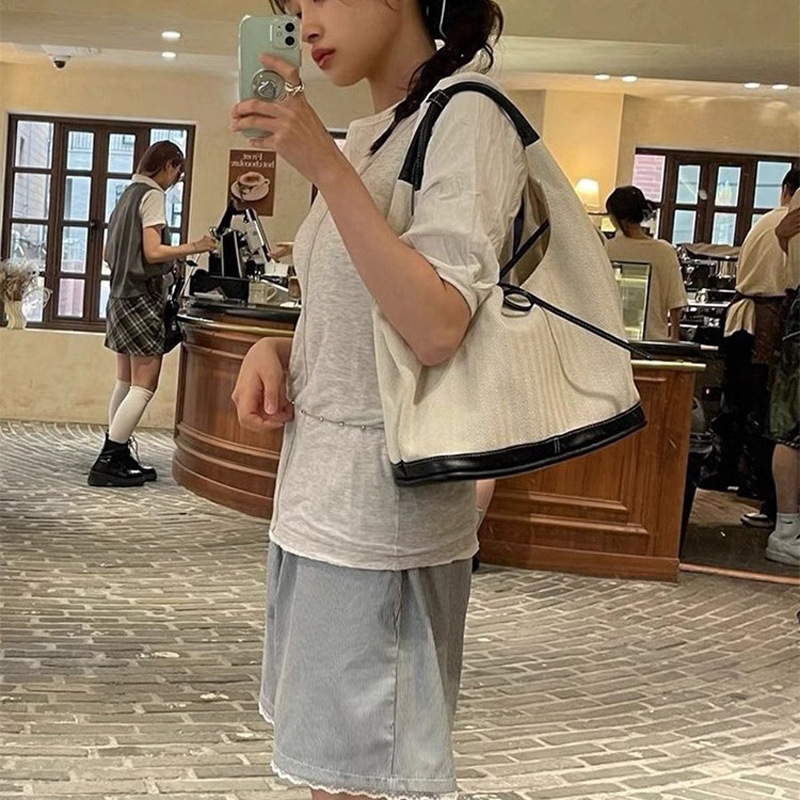 2025 Summer New Women's Crossbody Bag Korean Style Retro Canvas Handbag Fashion Handbag Large Capacity Underarm Women's Shoulder Bag women&#