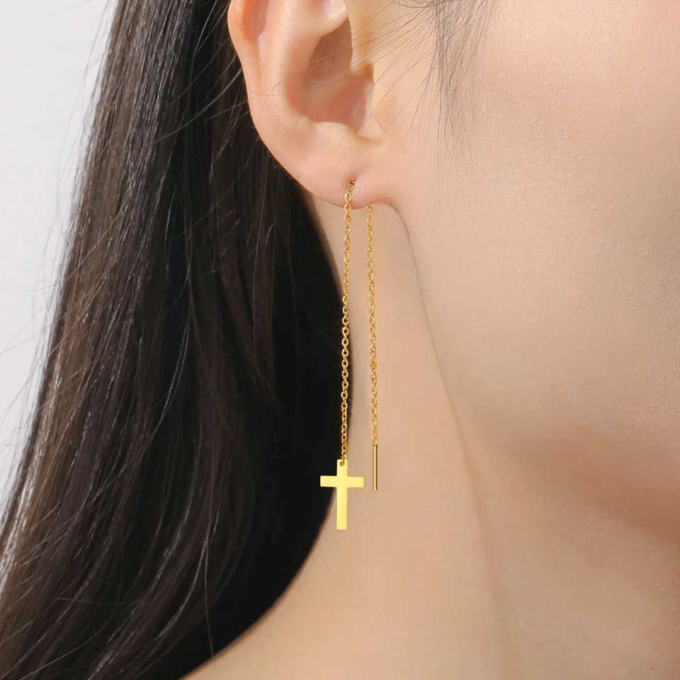 Hunter Cross Long Tassel Earrings for Women Stainless Steel Jewelry Christian Earrings Jesus Valentines Day Gift Wholesale XJ250722