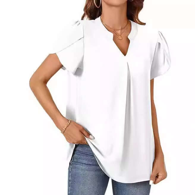 Summer Simple Fashion Casual Style Women's Shirt Solid Color Ruffle Sleeves B5