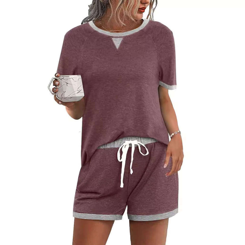 Spring/Summer New Women's Comfortable Casual Color Block T-Shirt Top And Shorts Two-Piece Set B5