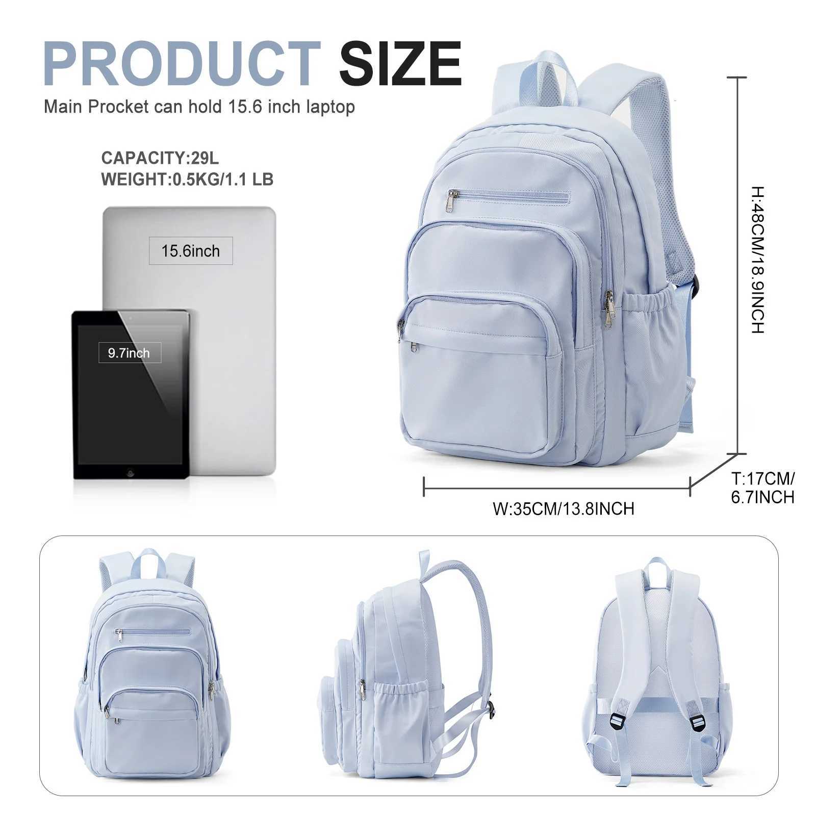 2024 Casual Nyl Backpack Backpack for Women Multi-Pocket Design in Light Blue Durable for School High School and College Bookbag Y250722