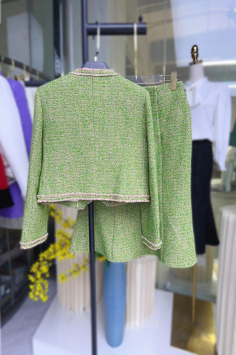 Two Piece Dress Fashionable And Elegant Retro Celebrity High-end Temperament Design Sense Gem Green Small Fragrance Jacket Skirt Suit
