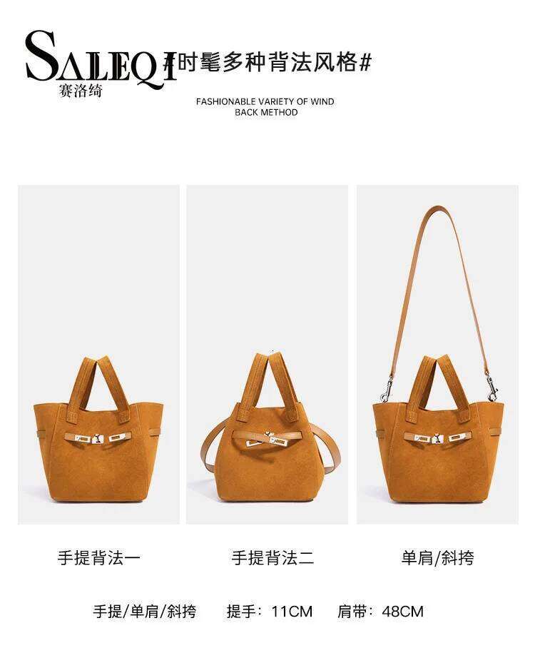 Fashion Designer Basket Bucket Tote Matte Suede Cow Leather Female Shoulder Crossbody Bags New in Handbag Genuine Grade