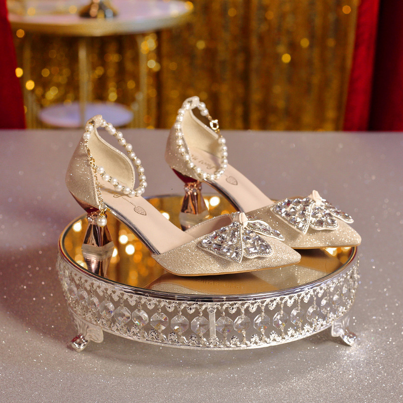 Luxury Brand Designer Shoes 2025 New Silver High Heels Fairy Style Coming-Of-Age Ceremony Crystal Shiny Single Shoes For Women Thin Heel Comfortable C