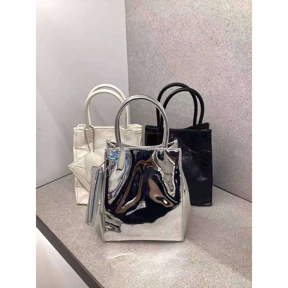 Folded Pure Color Sier Handbag Faionable Small Square Crossbody Paper Sli Trendy Tote Bag for Women
