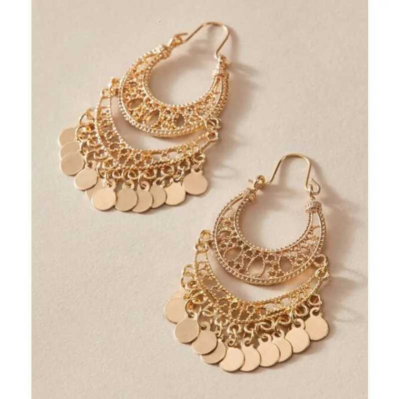 Bohemian Fashion Trend Gold Sequin Tassel Hoop Drop Earrings Womens Luxury Ethnic Style Party Bridal Gift Accessories XJ250722