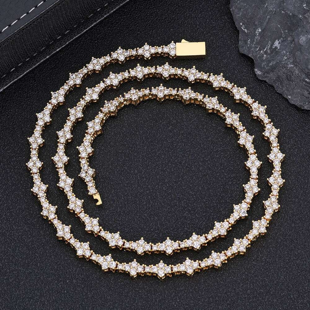 New Product Launch 3MM Flower Tennis High Quality Bracelet Pass Dia Tester Fashion Iced Out Cross Sier Necklace Moissanite Chain