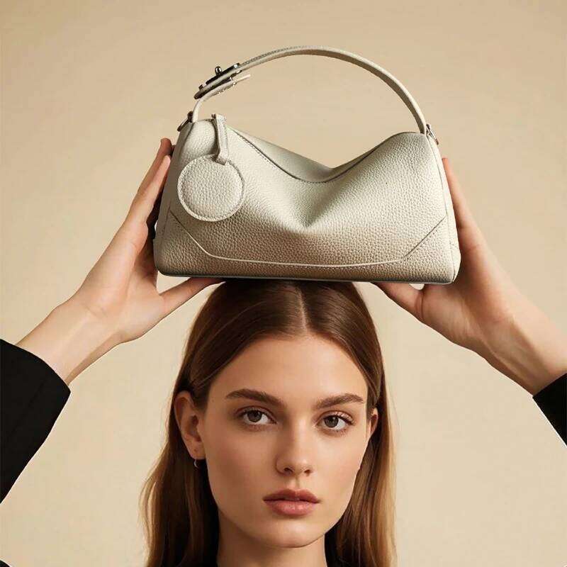 2025 New Genuine Leather Crossbody Boston Bag,Vegetable Tanned Cowhide Women Shoulder Bag,Elegant Buckle Handbag,Black/Brown