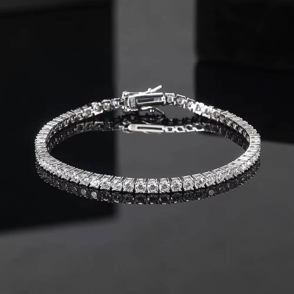 RINNTIN MOB01 2mm 3mm 4mm 925 Sterling Silver Gra Vvs Lab Diamond Mossanite Moissanite Tennis Chain Bracelet