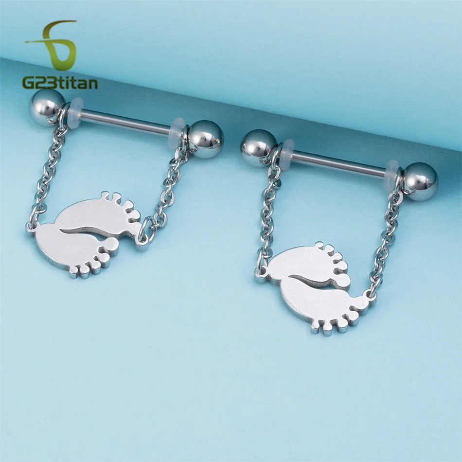 2pc Stainless Steel Chain Charm Dangle Nipple Rings Ear Cartilage Helix Earring 14G 16G Barbell Chest Piercing Jewelry 250722