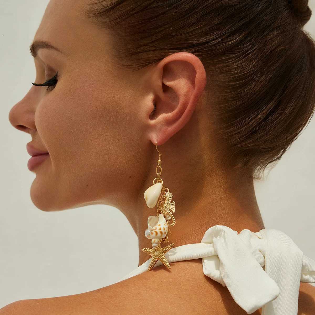 ingemark Y2K Boho Starfish Scallop Long Tassels Drop Earrings for Women Summer Beach Piercing Hanging Earrings Wedding Jewelry XJ250722