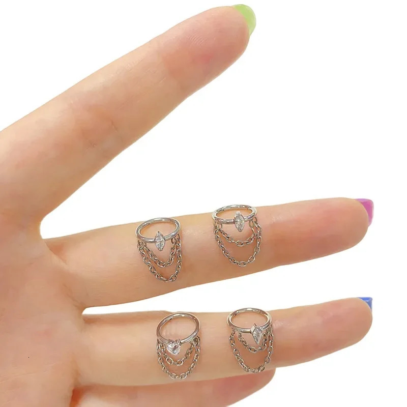 ASTM 36 Chain Dangle EAR PIERC Hinged Segment Hoop CZ Nipple Nose Ring Clicker Labret Earring Piercing Body Jewelry 250722