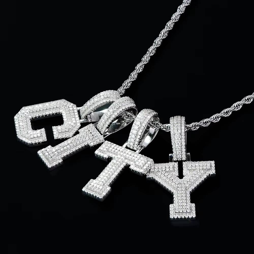 Custom Wholesale Hip Hop Fine Jewelry 925 Sterling Silver Iced Out Diamond Mossanite Moissanite A-z Lead Letter Pendant for Men