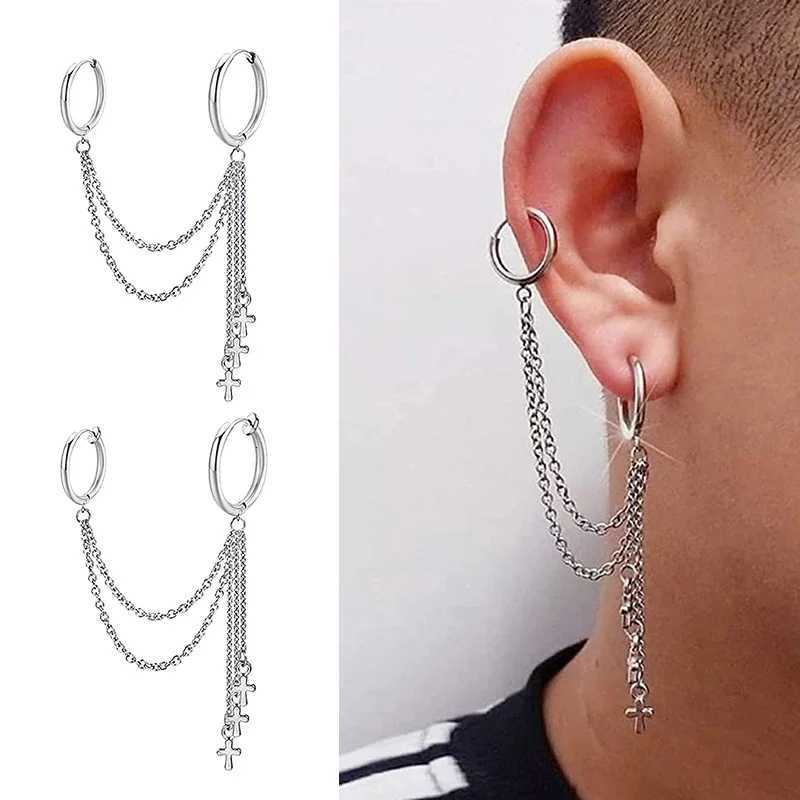 1Pcs Fashion Punk Cross Clip Earring Cross Chain Tassel Drop Pendant Metal Earrings for Women Men Hip Hop Gothic Jewelry Gift XJ250722