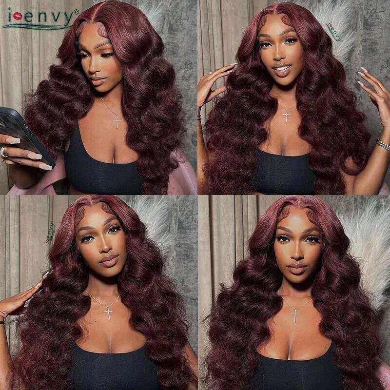 34 Inches Hd Wig Body Wave 13X6 Red Human Hair 13X4 Bury 99J Lace Front Wigs Pre synthetic Plucked Black Women