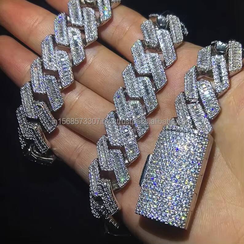 Top Quality Sterling Hip Hop Miami Cuban Chain Iced Out Moissanite Diamond Customized Silver and Gold Designer Necklace
