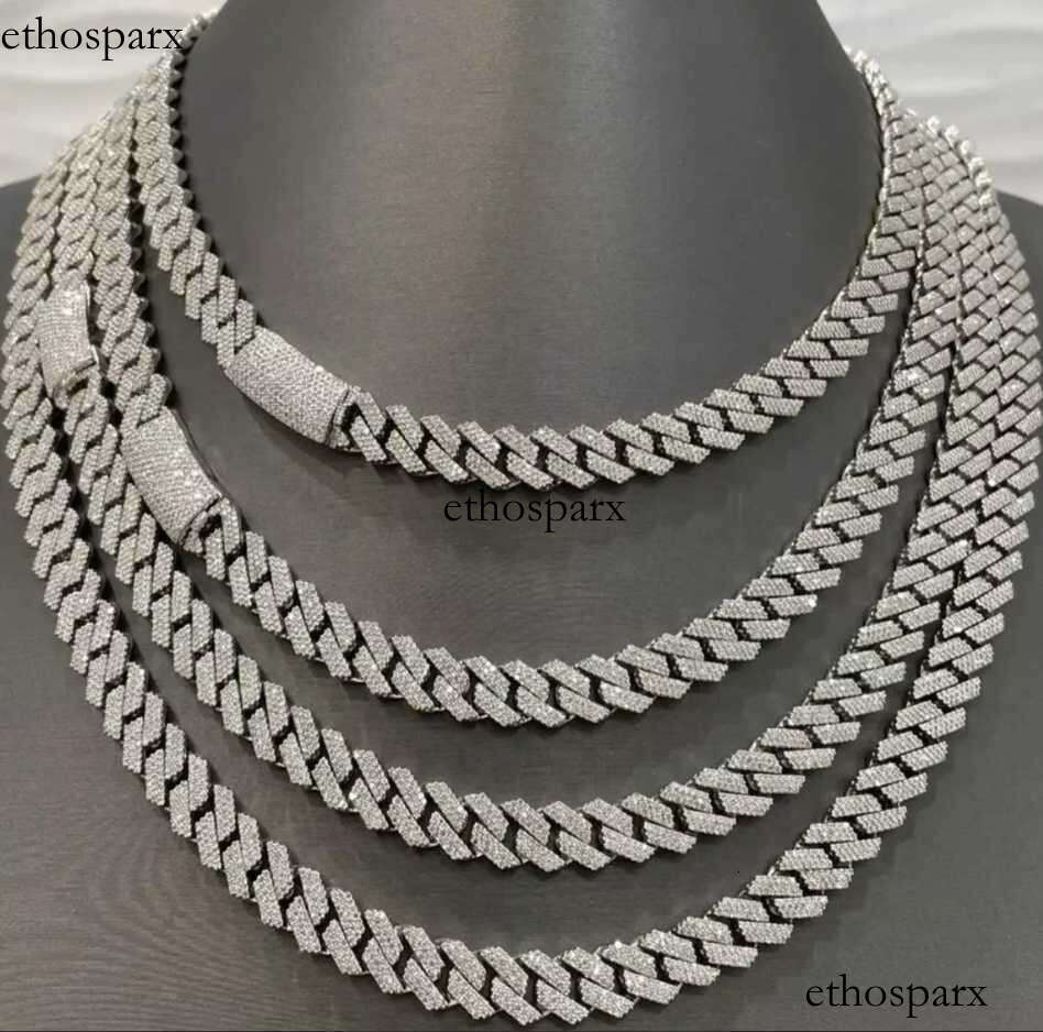 Miami Hip Hop Jewelry 15mm Cuban Chain Gold Plated Iced Out Prong Iced Setting Necklace CZ Diamond Prong Cuban Link Chain