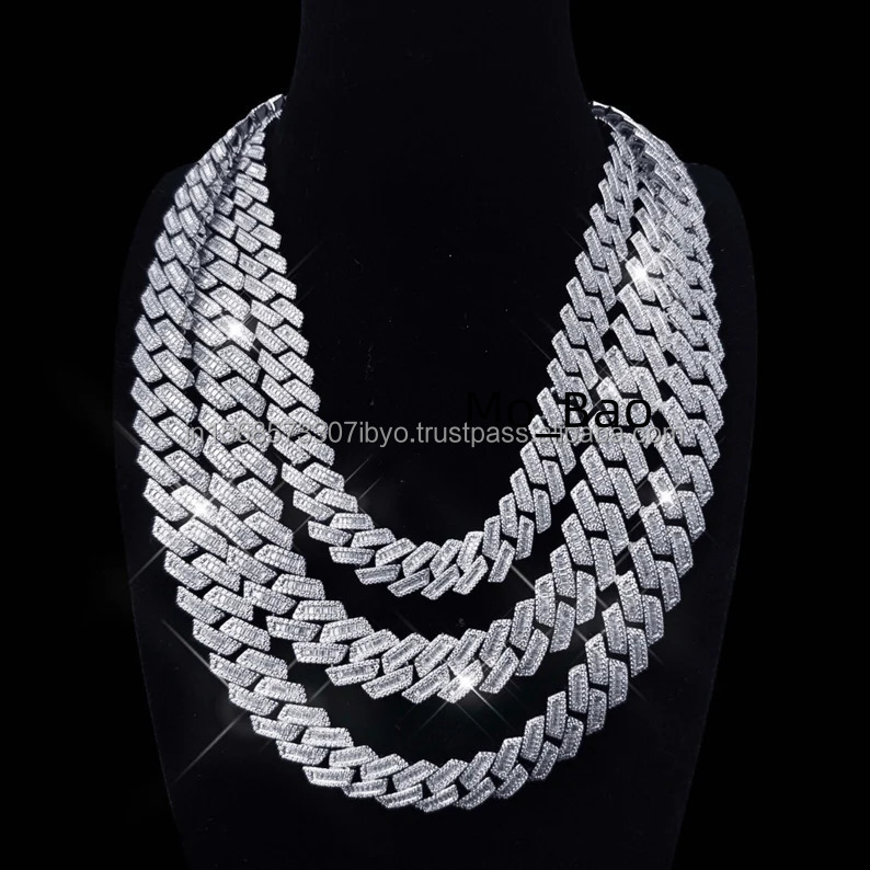 Top Quality Sterling Hip Hop Miami Cuban Chain Iced Out Moissanite Diamond Customized Silver and Gold Designer Necklace