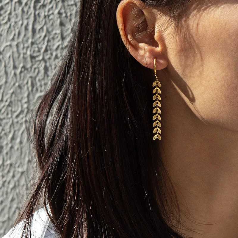 Seakissky Fashion Gold-plated Stainless Steel Earrings Exquisite Wheat Ear Shed Tassels Pendants Gorgeous Jewelry Womens Gift XJ250722