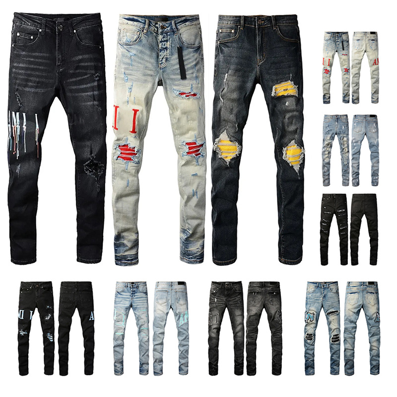 mens amiridenim jeans designer jeans luxury fashion men jean cool style denim Casual designer pant distressed ripped biker black blue jean slim fit motorcycle 46