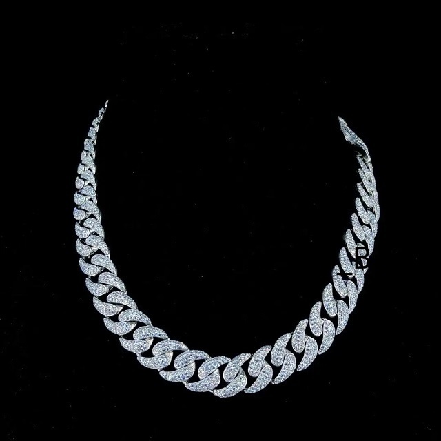 VVS Moissanite Lab Diamond Silver 925 Cuban Necklace and Chain Hip Hop Iced Out Jewelry Moissanite Cuban Link Chain