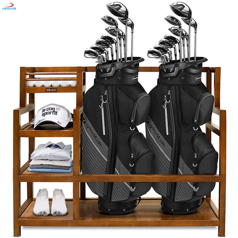 Club Travel Golf Bag Basement Garage Storage Wooden Home Studio Display Rack
