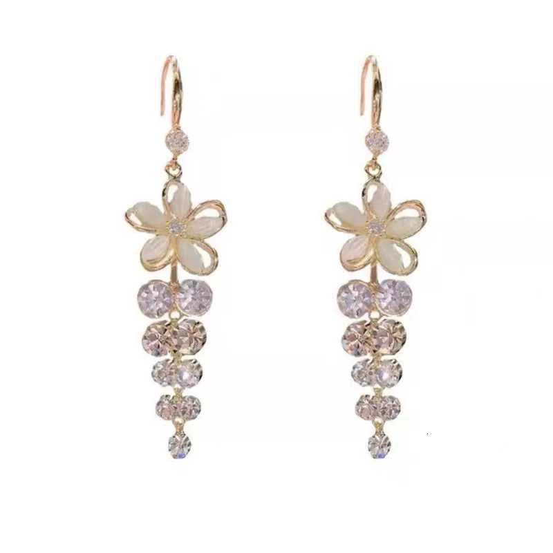 Luxury Crystal Flower Tassel Drop Earrings for Women Shiny Zircon Opal Long Dangle Earrings Girls Party Wedding Jewelry Gift XJ250722