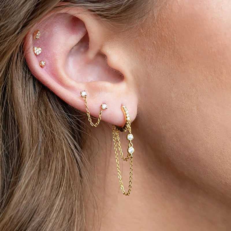 New Arrival Stainless Steel Ear Studs Tassel Chains Earrings For Women Fashion Crystal Zirconia Drop Earrings Piercing JewelryXJ250722