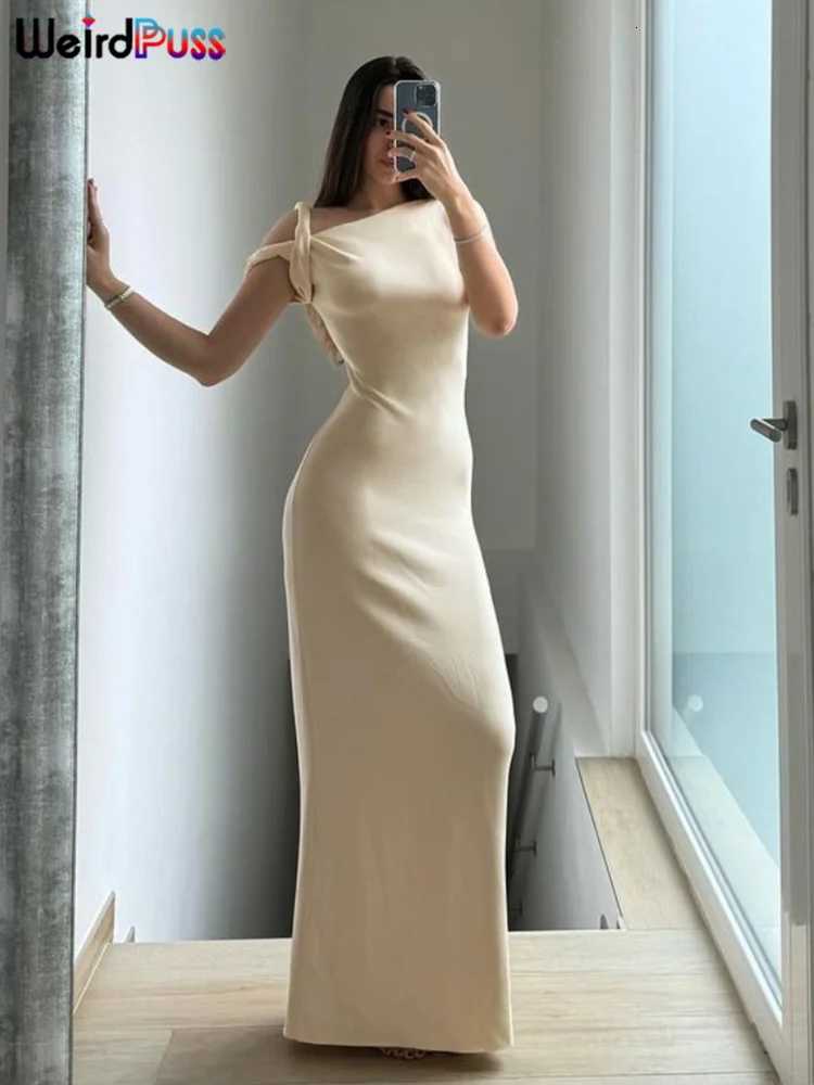 Weird Puss Bandage Dress Woman Summer Sexy Irregular Solid Sheath Chic Stretch Body-Shape Smooth Birthday Party Ele Bodycon XJ250722