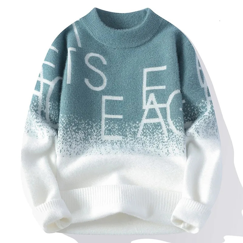 Men Gradient Knitted Sweater Letter Vintage O Neck Pullover Male Fit Knitted Pullover Loose Harajuku Mens Retro Tops Multicolors 250717