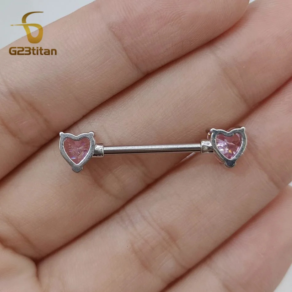 2pcs Pink Heart Zircon Nipple Ring Women Sexy Summer Accessories 12-20mm 14G Teat Piercing Bar Body Jewelry 250722