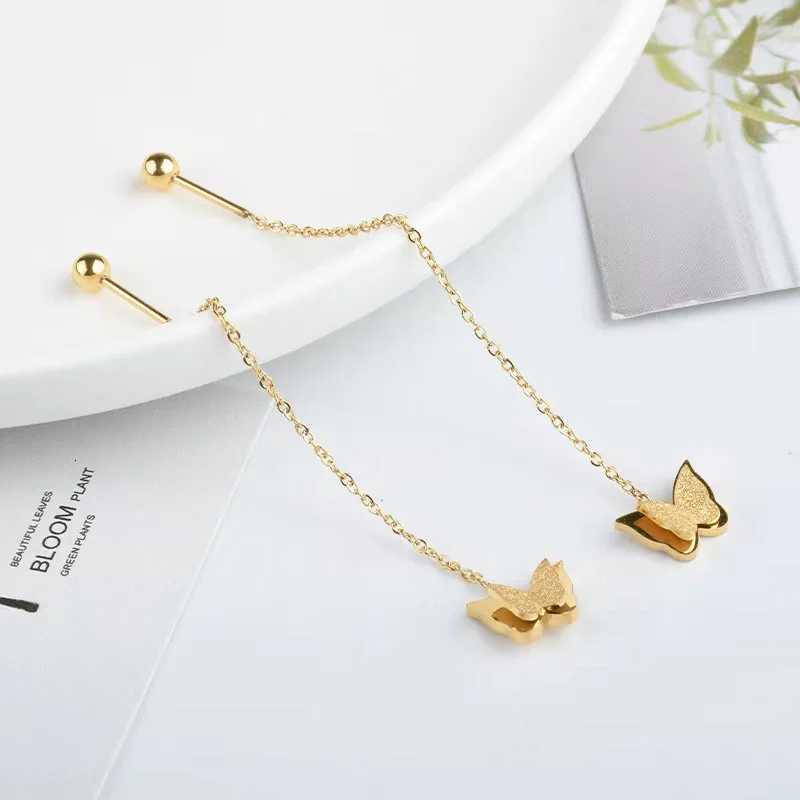 Stylish Cute Heart Butterfly Stainless Steel Gold Plated Non-Fade Long Drop Earrings Ear Wire Ladies Women Gift Fashion Jewelry XJ250722