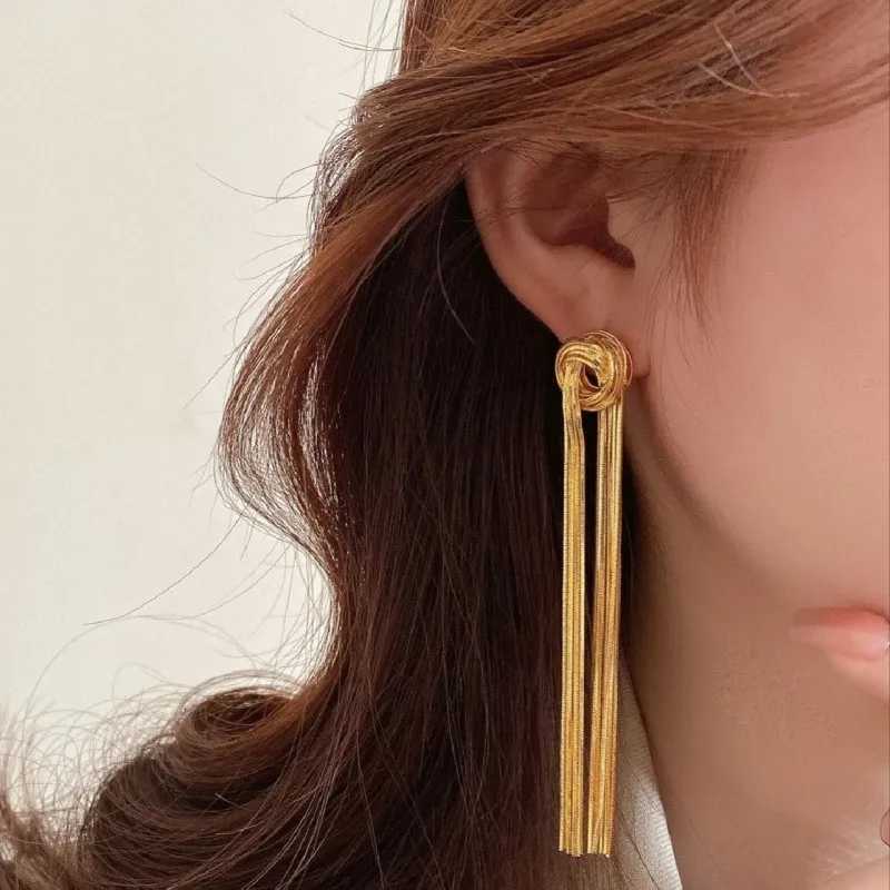 Exaggerate Luxury Long Tassel Earrings for Women Gold Color Geometric Chain Drop Earrings Statement Jewelry Accessories Gift XJ250722