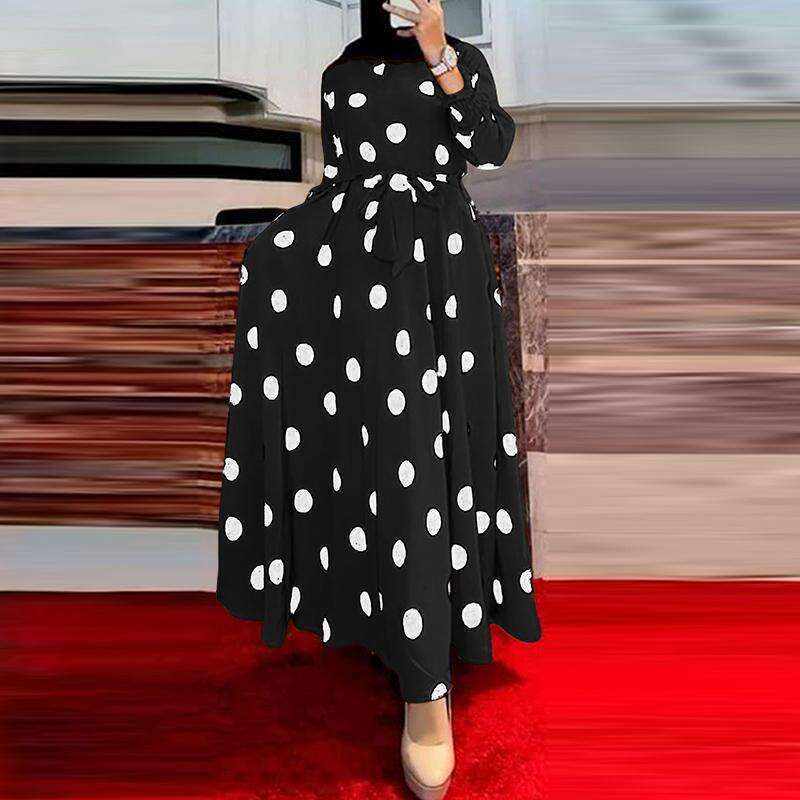 New Muslim Series Polka Dot Women's Long Sleeve Loose Fit Maxi Dress B5