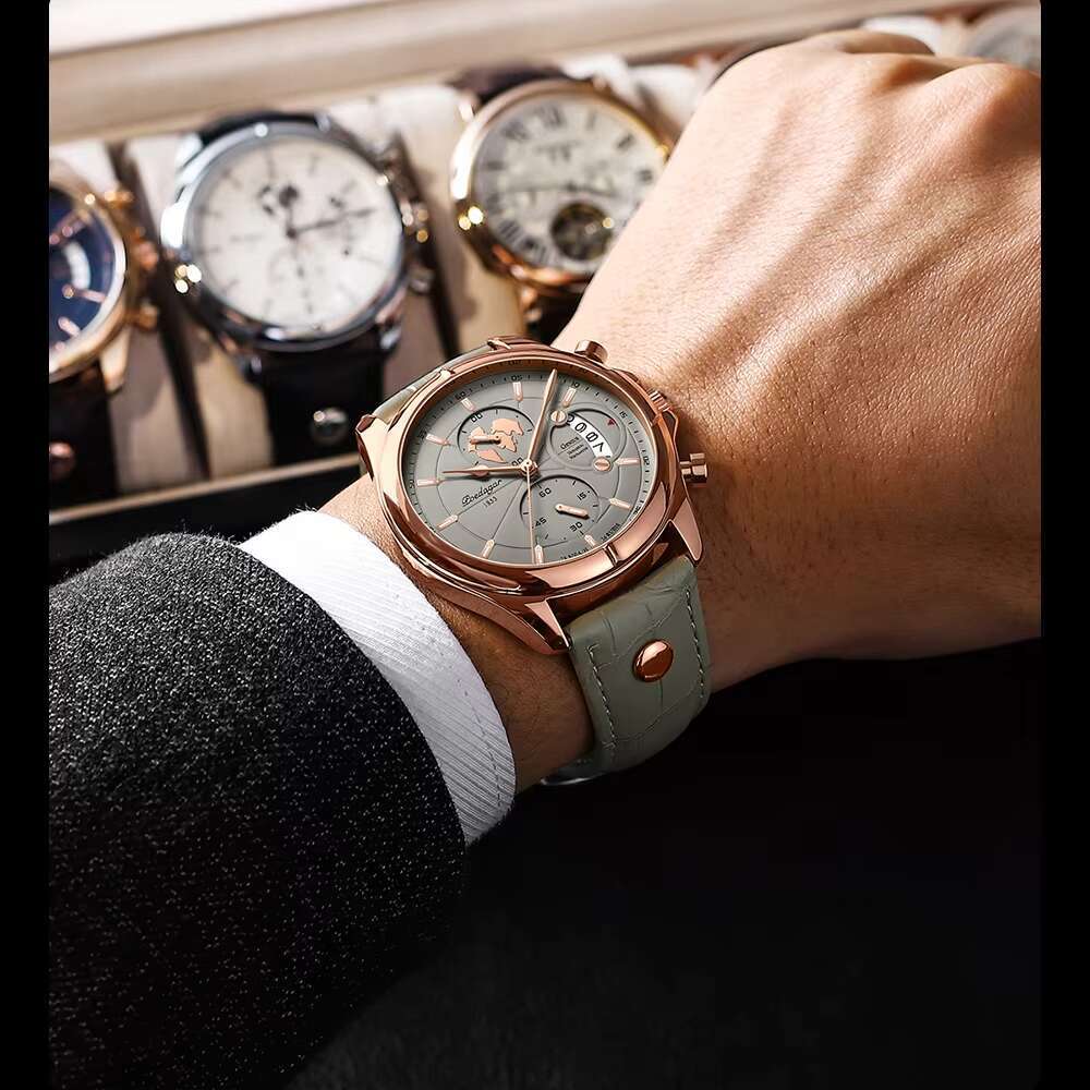 DHwatches POEDAGAR Men's Sports Chronograph Watch - 50M Waterproof, Luminous, Leather Strap, Multifunction Quartz Wristwatch for Active Men
