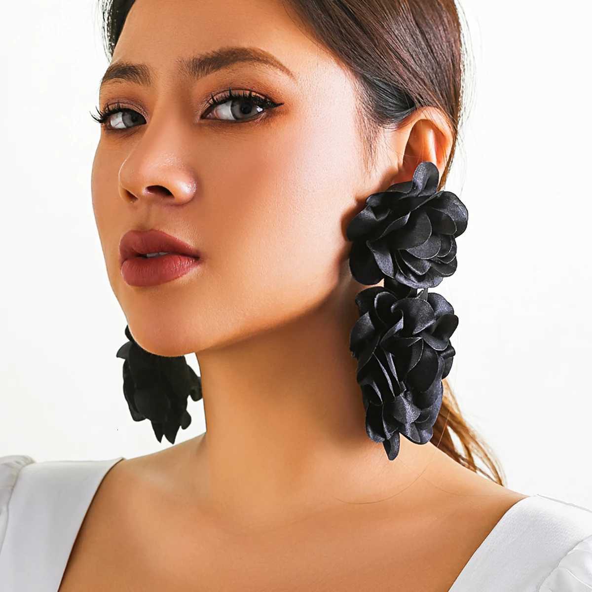IngeSight.Z Exaggerated Satin Large Flower Long Tassel Drop Earrings for Women Romantic Party Wedding Earrings Jewelry XJ250722