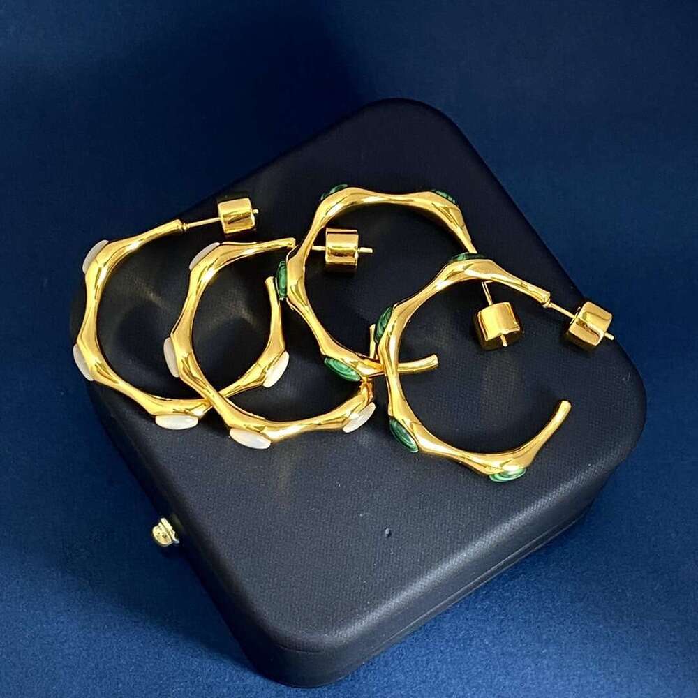 Fashion Oval C-Shaped Bamboo Stud Personality Exaggerated Ear Jewelry Brass Electroplated Real Gold Earrings
