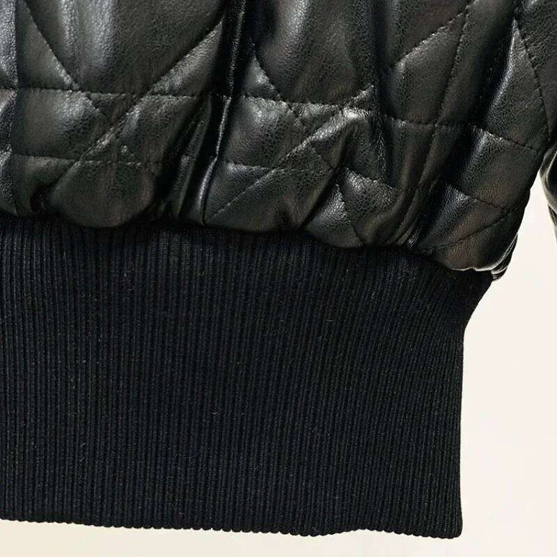 hoodie Classic Gold Buttons Black Leather Jacket Motorcycle Lapel Long Sleeves New in Outwears Ladies Slim Short Coats Women jacket