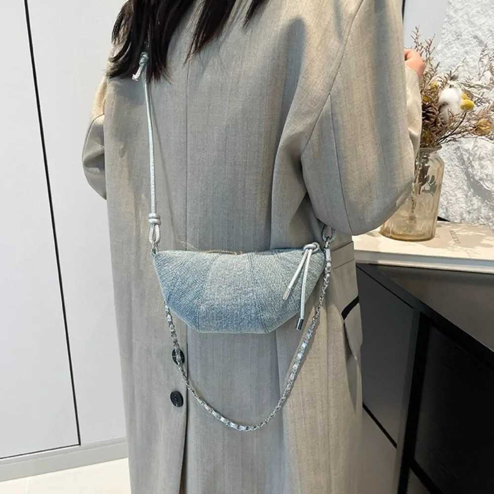 Fashion Chain Croissant Pack Satchel Half Moon Zipper Denim Dumpling Bag Korean Style Handbag Nylon Shoulder Bag Student XJ250704