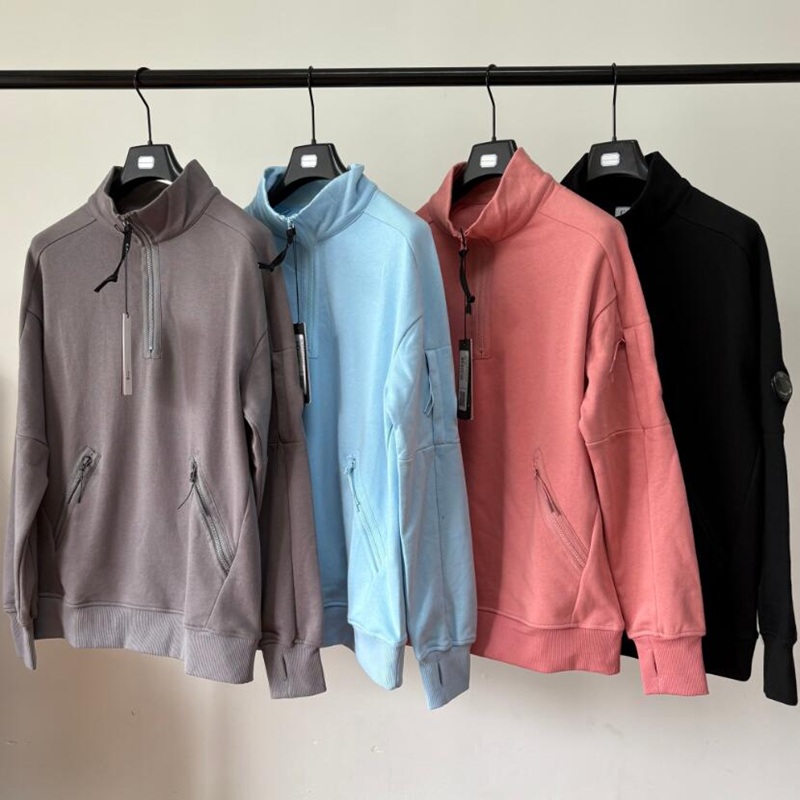 Diagonal Raised Fleece Half Zipped Sweatshirt men hoodies outdoor casual sweatshirts cotton coat size black blue size M-XXL