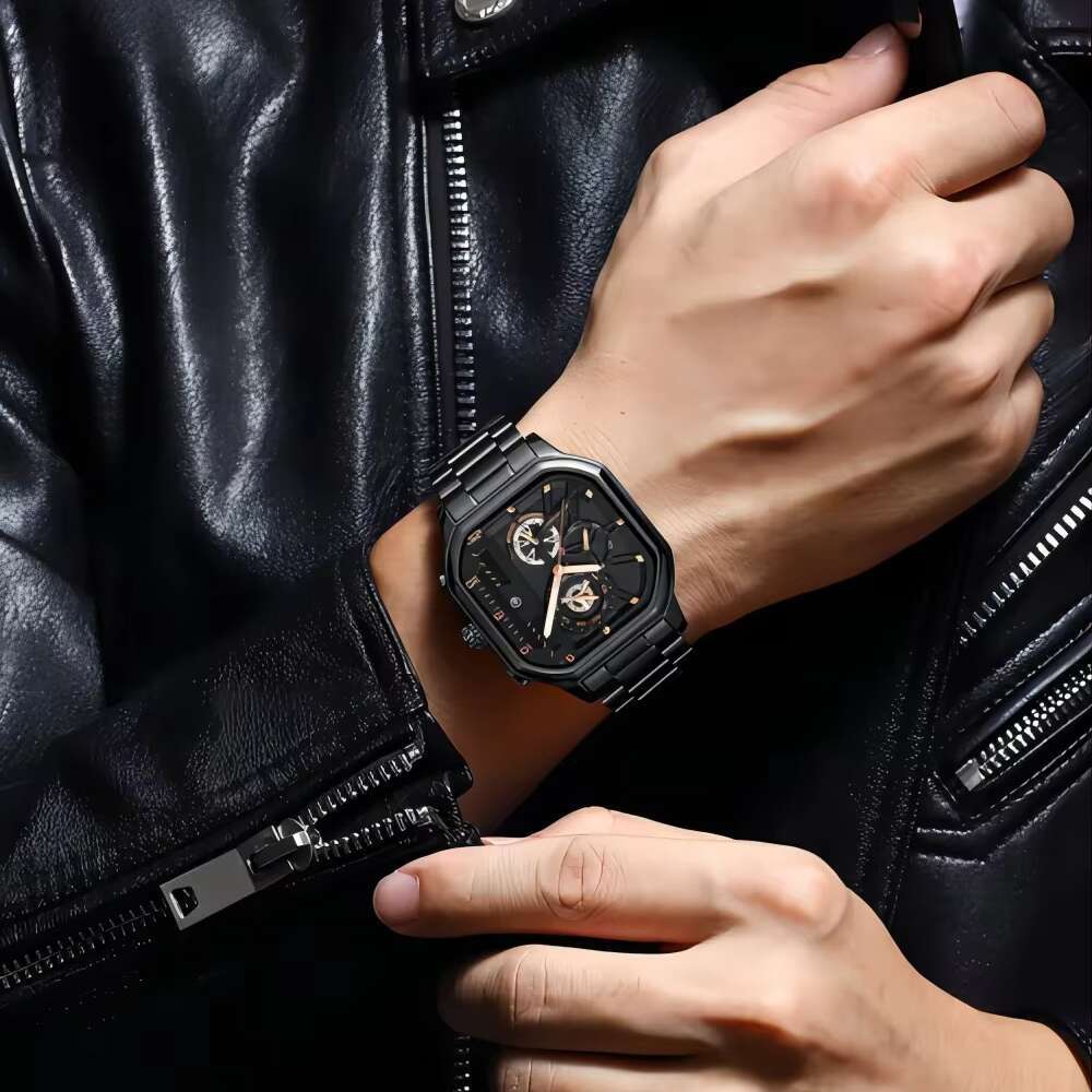 DHwatches POEDAGAR Men's Sports Chronograph Watch - 50M Waterproof, Luminous, Square Dial, Stainless Steel Band, Multifunction Quartz Watch