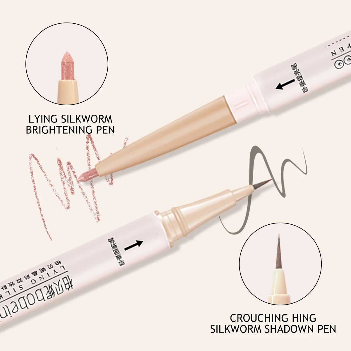 Double-ended Horizontal High-Shine Eyeshadow Brush - Natural L Color - Fine Highlighting - Convenient Touch-Up Makeup W250722