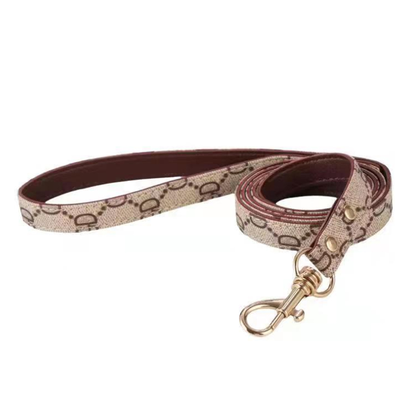 Old flower leather pet collar Teddy Schnauzer dog walking strong neck trendy brand printed collar suitable for small and medium dogs